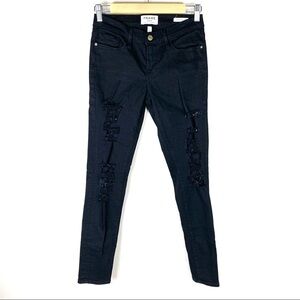 Frame‎ Le Skinny de Jeanne Distressed Skinny Jeans in Film Noir Black Size 26